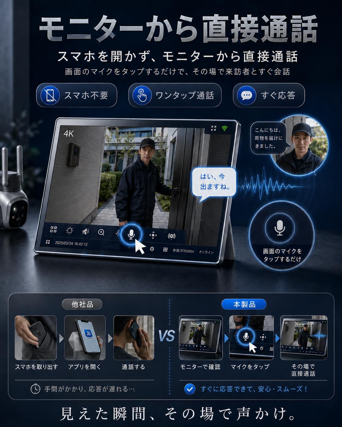 Amazon.co.jp: YESKAMOO 防犯カメラ ワイヤレス 屋外 10インチ薄型